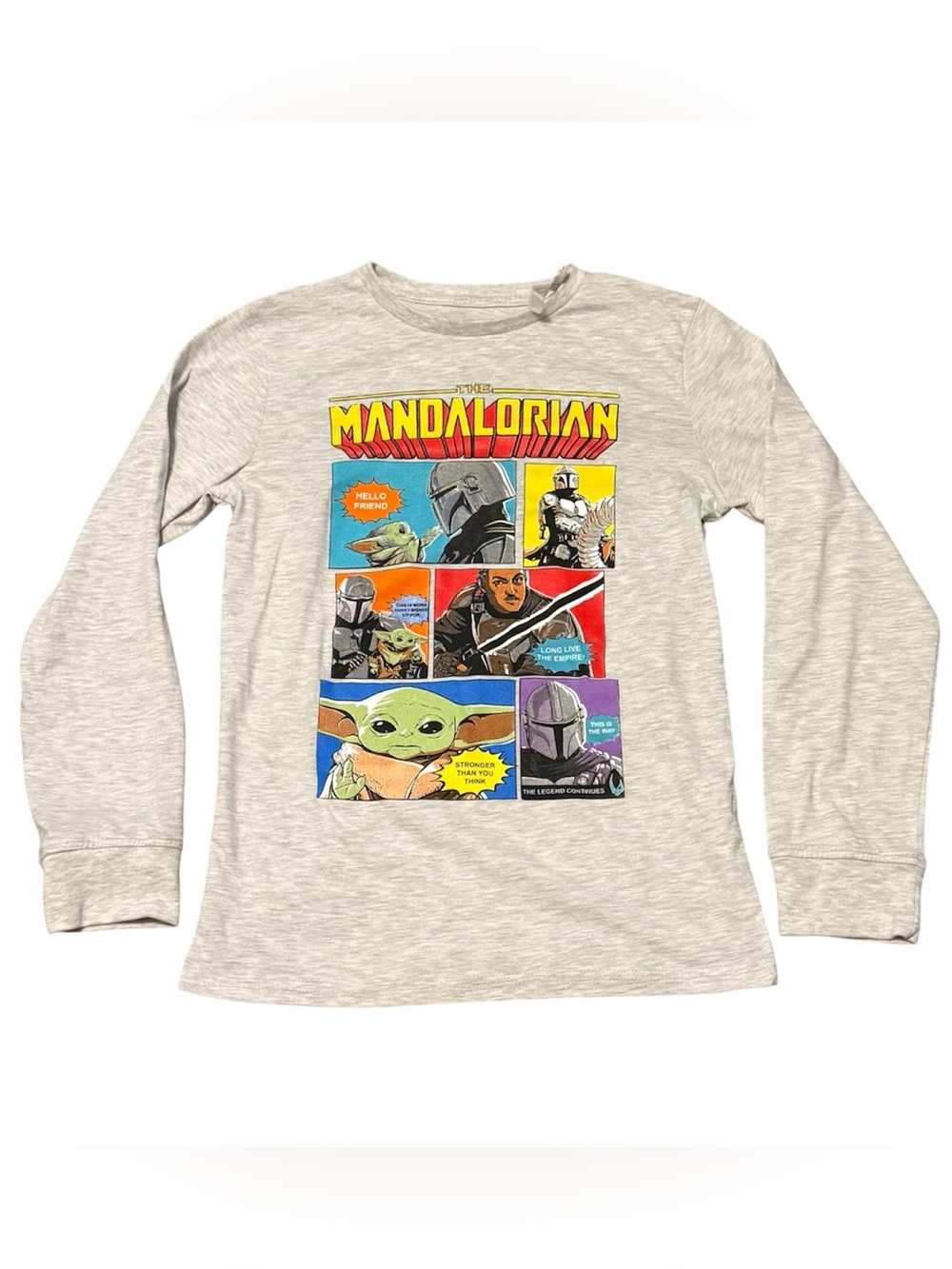 Star Wars Mandalorian Kids Large Long Sleeve Graphic Tee White NWT Washed